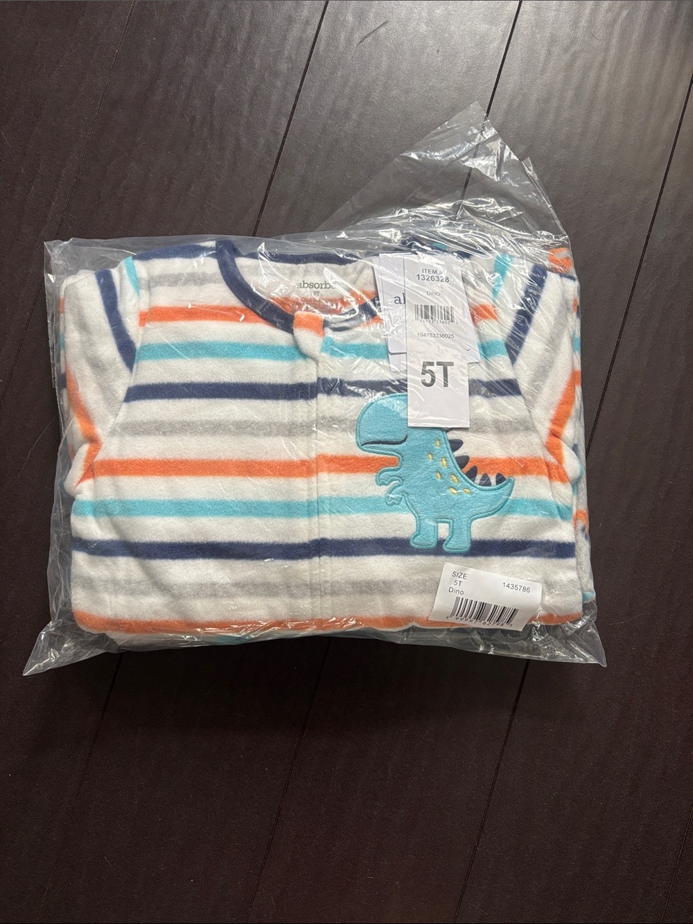 Absorba White Navy Blue Orange Striped Dino Pajama Set - 5T